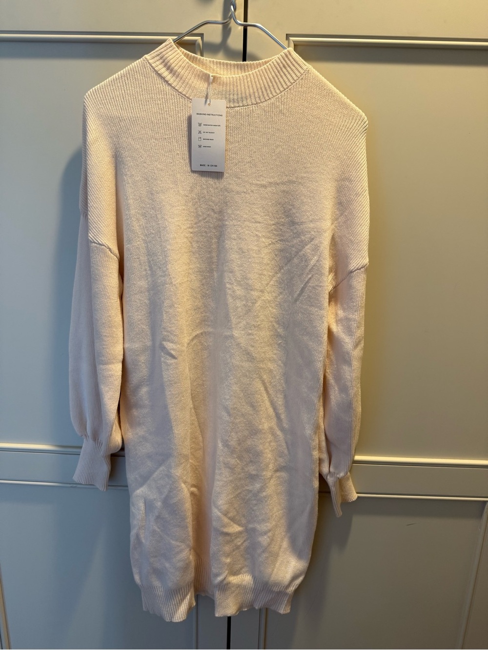 NWT Women's Cream Mock-Neck Ribbed Sweater Tunic